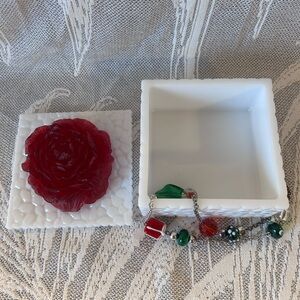 White Jewelry Box with Red Peony Lid